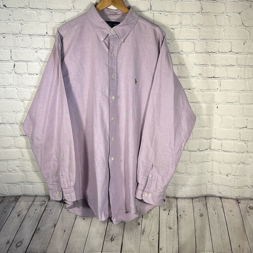 Ralph Lauren Flesh Pony Mens Classic Fit Purple Shirt Button Down Shirt 18 36/